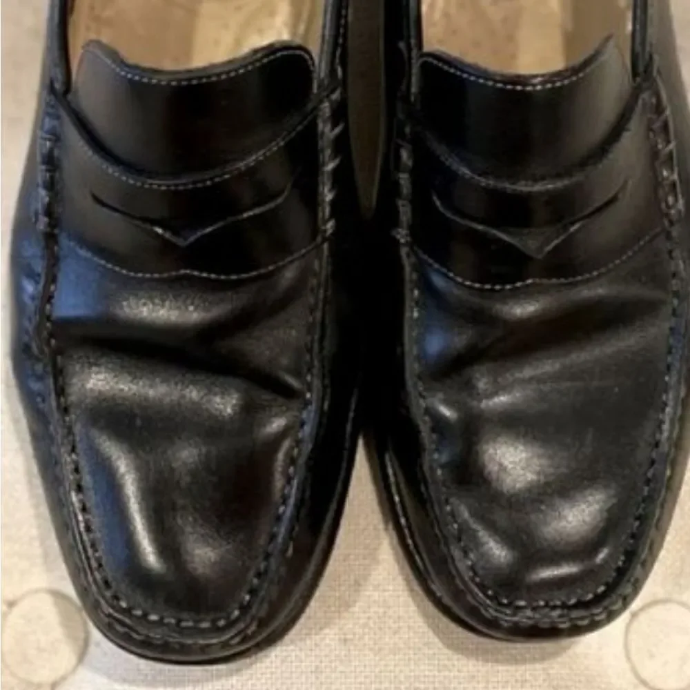 SANTONI Black Leather Penny Loafer 7 1/2 D Santoni